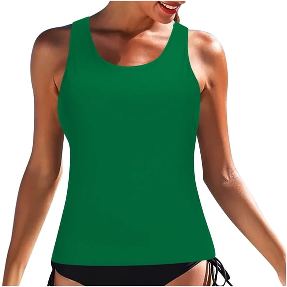 Daiosportswear Womens Tankini Top Only Ruched Tummy Control Bathing Suit Top Modest Swim Tank Top No Bottom,Swimwear for Women Green M(M)