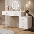 thumbnail image 3 of Tribesigns 5-Drawer White Vanity Desk with Acrylic Base and Legs, Modern Extendable Makeup Table for Bedroom, Multifunctional Dressing Table for Women and Girls, 3 of 5