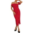 thumbnail image 2 of INSPIRE CHIC Women's One Shoulder Dress Cocktail Ruched Split Hem Wedding Guest Formal Dresses S Red, 2 of 5