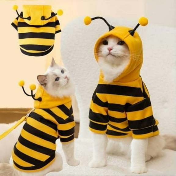 DOVACKA Cat Bee Antennae Costume Hoodies Cute Bee Stripes Dog Kitten Puppy Pet Apparel (Medium,Yellow&Black)