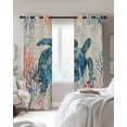 thumbnail image 3 of Blue Sea Turtle Blackout Curtains for Bedroom Living Room, Watercolor Rustic Red Blue Coral Green Seaweed Linen Texture 84 In Long Thermal Insulated Darkening Drapes Grommet Window Treatment 52x84 In, 3 of 9