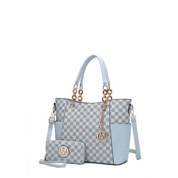 MKF Collection Merlina Women's Tote Bag & Wallet,Circular Print Vegan Leather Handbag 2pcs Set by Mia K