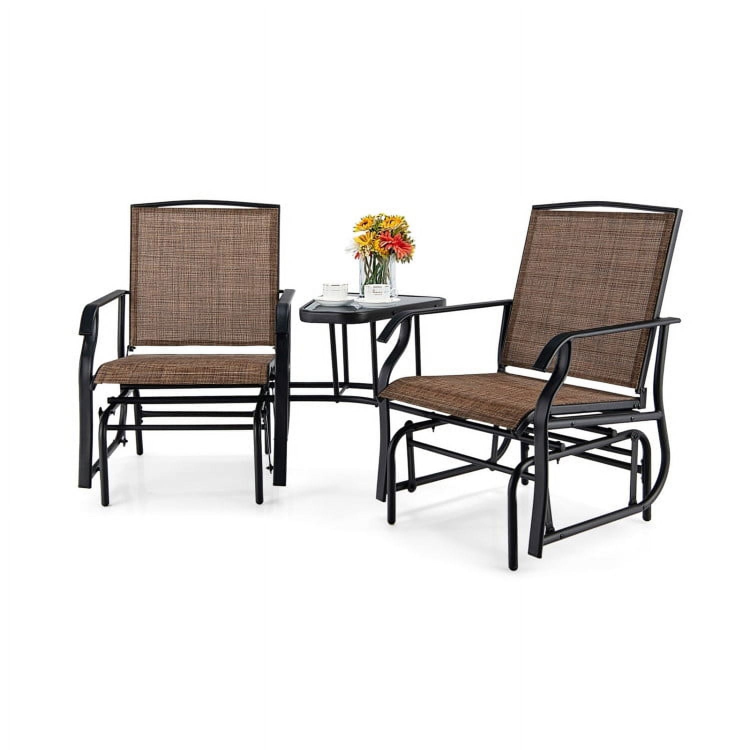 Aimee Lii Patio Conversation Sets, Double Swing Glider Rocker Chair Set with Glass Table, Brown