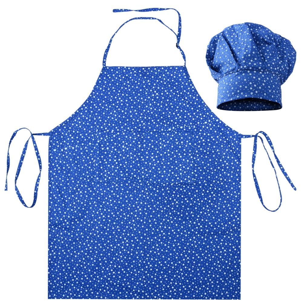 Kids Apron Chef Hat Set Adjustable Cute Cotton Child Kitchen Aprons with 2 Pockets for Cooking Baking Painting;Kids Apron Chef Hat Set Adjustable Cute Cotton Child Kitchen Aprons Kit