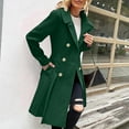 thumbnail image 2 of Wutalume Women's Solid Color Thick Long Sleeve Fashion Coat Jacket, Lapel Design with Double Breasted Buttons, Pockets and Lining, Wool Blend for Fall and Winter,Dark Green XL, 2 of 6