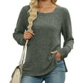 thumbnail image 3 of miqiqism Great discounts！Woman Long Sleeve Sweater Round Neck Knit wear Long Sleeve Pullover Tops Fall Solid Basic Clothing,X#01_Army Green,Medium, 3 of 5