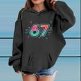 thumbnail image 2 of XUELUO Little Girls Hoodies Neon 67 Number Print Long Sleeve Hooded Sweatshirts Fashion Daily Wear Cool Pullover Tops With Pocket, 2 of 4