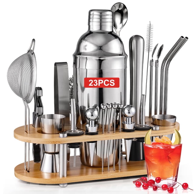 Cocktail Bar Set Kit 23 Piezas Utensilios de Bar, Coctelera 750ML Barra de Coctelería de Acero Inoxidable Juego de Cóctel con Soporte Conjuntos para el Bar, Coctelera de C&oa