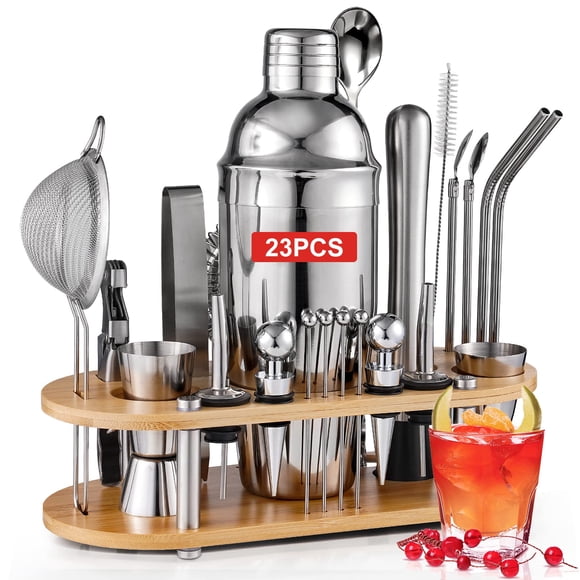 Cocktail Bar Set Kit 23 Piezas Utensilios de Bar, Coctelera 750ML Barra de Coctelería de Acero Inoxidable Juego de Cóctel con Soporte Conjuntos para el Bar, Coctelera de C&oa