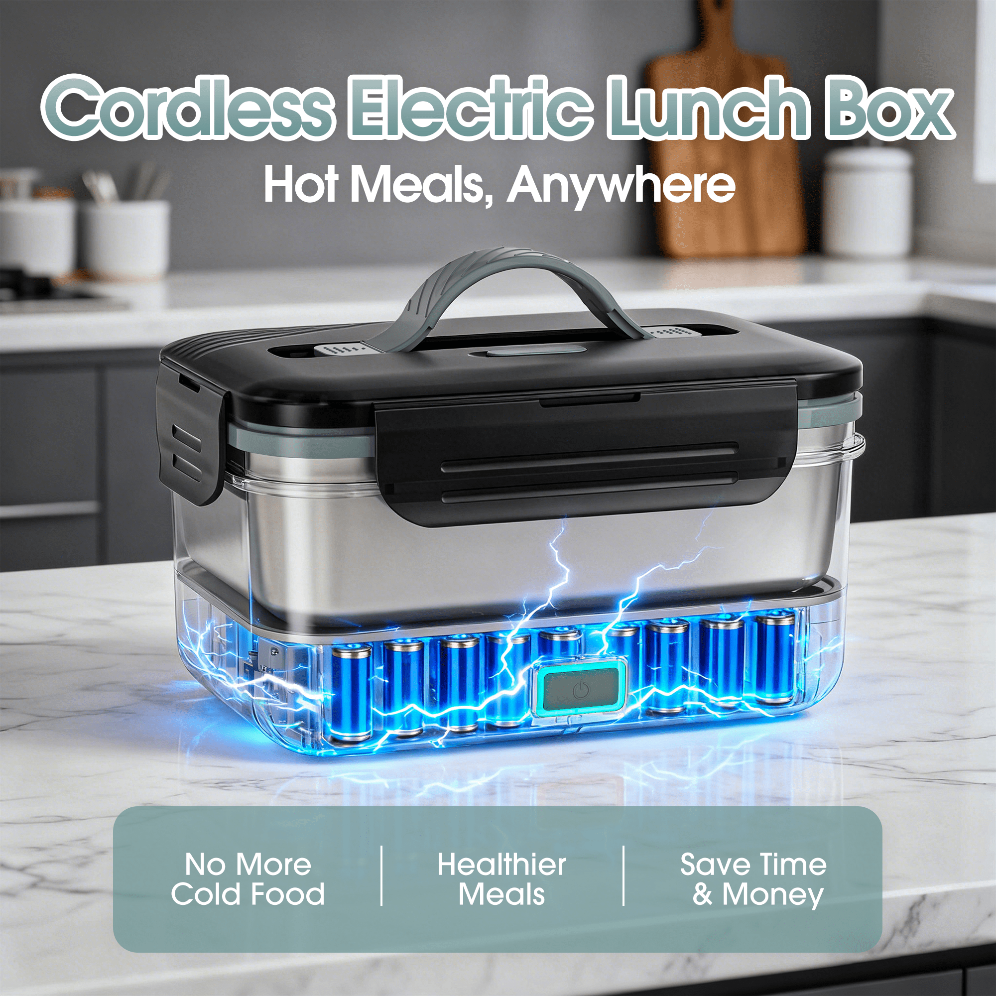 Cordless Electric Lunch Box for Adults: 1.8L Capacity, 70W Fast Heating. Rechargeable & Portable Food Warmer for Office, Car, & Outdoor. A Great Christmas Gift Idea