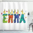 thumbnail image 1 of Emma Shower Curtain, Popular Female First Name Design with Many Colors Candles and Balloons Birthday Theme, Fabric Bathroom Set with Hooks, 69W X 70L Inches, Multicolor, by Ambesonne, 1 of 3