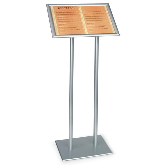 22 x 48 x 14-Inch, Silver Finish Poster Stand With Double Pole Base, Free-Standing, Snap-Open Frame With Clear Protective Lens (UCMB32Y521)