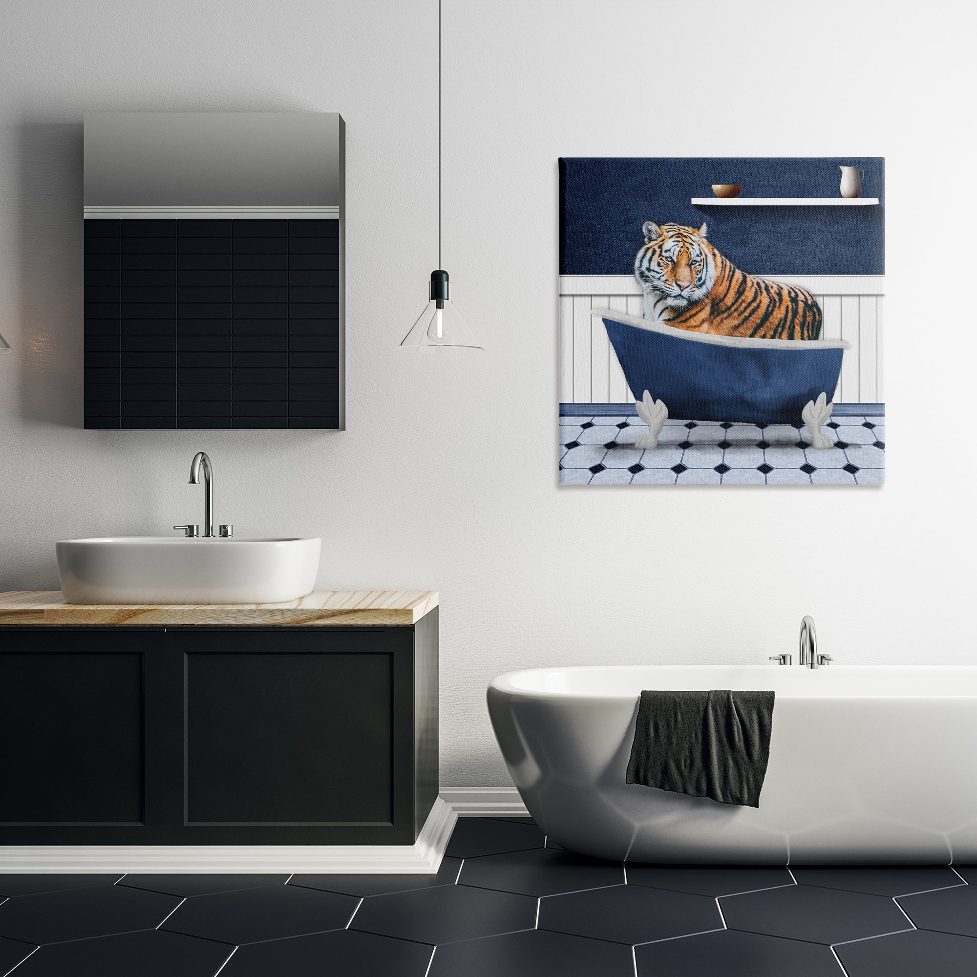 Stupell Industries Tiger in Blue Bathroom Bath & Laundry Painting Wrapped Canvas Art Print Wall Art, 30 x 30