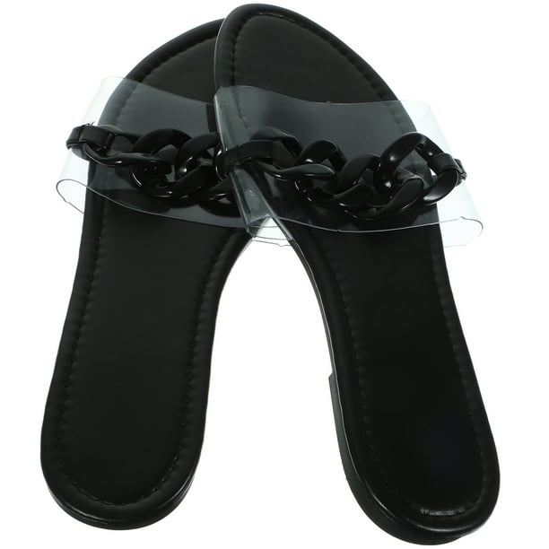 1 par de sandalias planas elegantes y transparentes para verano, sandalias de playa, zapatillas para mujer