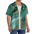 thumbnail image 2 of KLL Green And Gold Marble Print Men's Shirt Short Sleeve Button Down Summer Cuba Beach Shirts- 3X-Large, 2 of 5