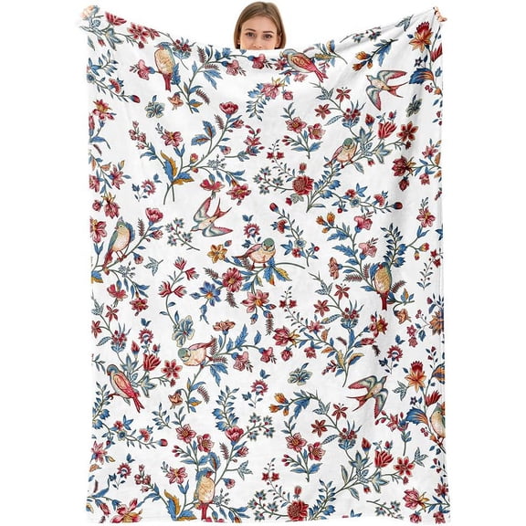 Bird Floral Blanket Flower Plant Cozy Fuzzy Plush Blanket Flannel Fleece Blankets Gift for Women Girl Adult Boho Blankets for Bed Sofa Travel 50" x 60" Inch