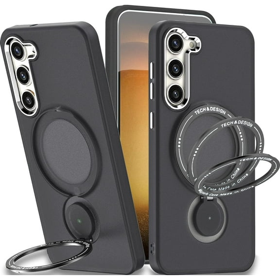 Magnetic Phone Case for Samsung Galaxy S23 Compatible with MagSafe, Military Grade Drop Tested with 360 Ring Metal Kickstand Clear Cover Case for Samsung Galaxy S23 XZ Black