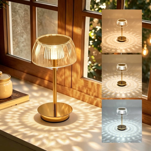 Walchoice Cordless Table Lamp, 5200mAh Portable Touch Desk Lamp, 3 Color Stepless Dimmable Table Light for Bedroom Nightstand Living Room, Modern Ambience Wireless Lamp - Gold