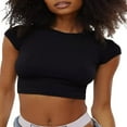 thumbnail image 1 of Hauts à Manches Courtes Col Rond T-Shirts Tricotés Côtelés Slim Fit, 1 of 5