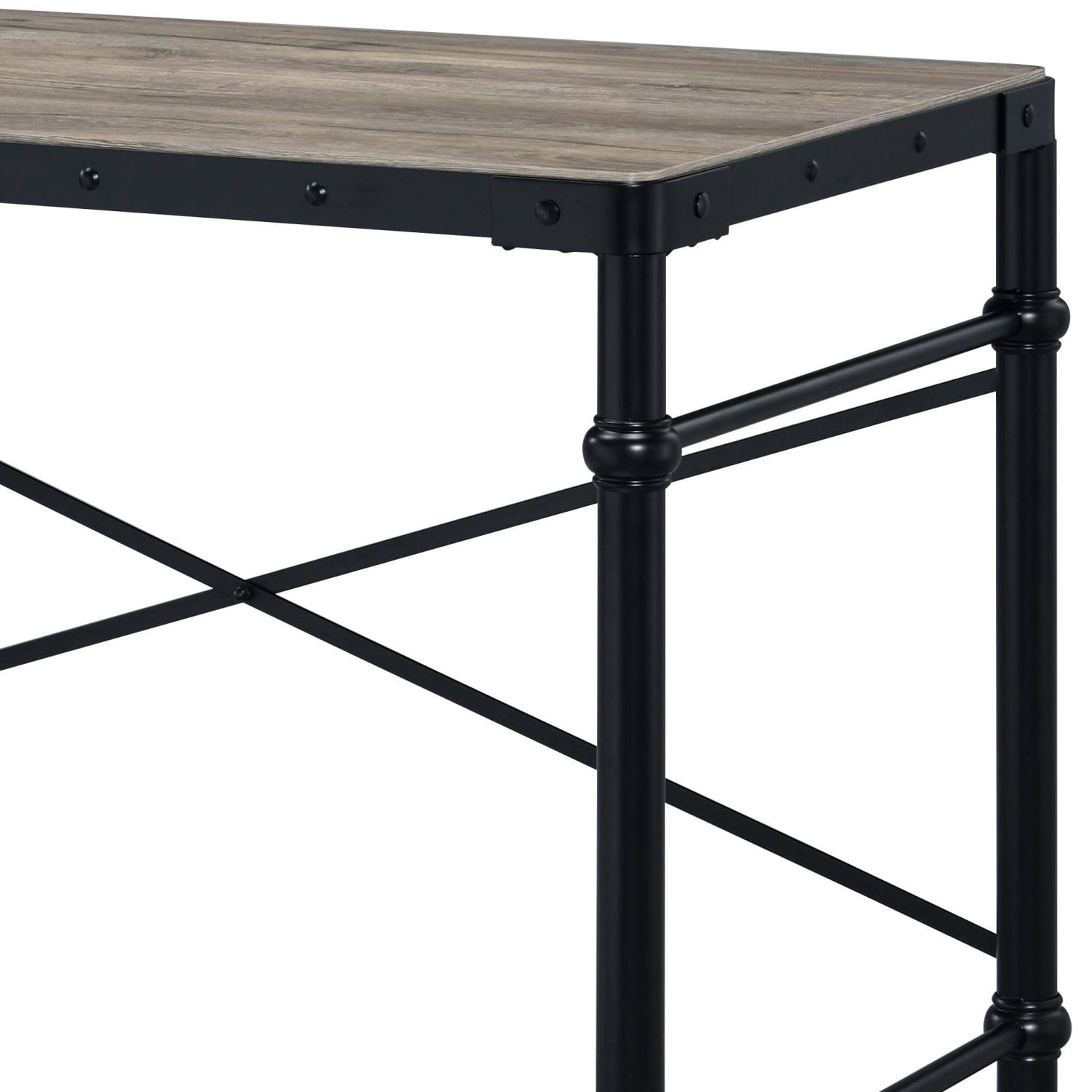 Industrial Writing Desk with Wheels, 47 in Wooden Tabletop, Metal Frame, 70 lb Weight Limit, Mobile Home Office Study Desk
