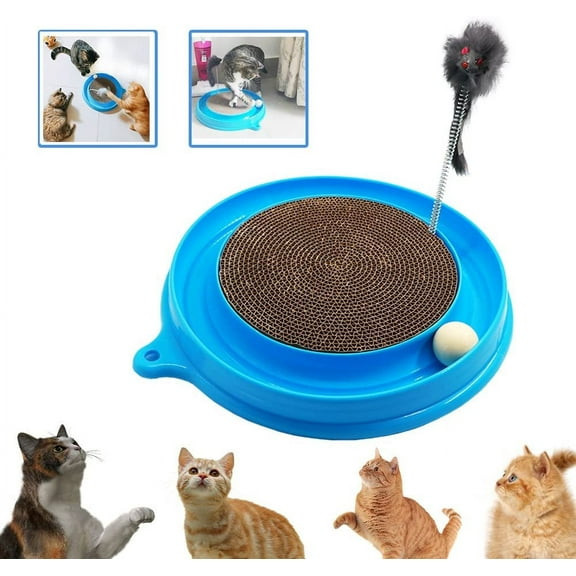 Cat Scratcher Toy, Cat Toy, Post Pad Interactive Training Exercise Mouse Play Toy with Turbo and Ball,Blue
