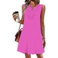 thumbnail image 4 of Wovilon Women's Sleeveless Crew Neck Shift Mini Dress with Crochet Lace Front, Relaxed Loose Fit A-Line Silhouette, Lightweight Breathable Stretchy Polyester Blend Solid Color, 4 of 5