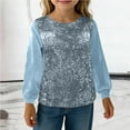 thumbnail image 4 of CYRBOKO Girls Long Sleeve Tops, Dancewear Party Holiday Sequins Sparkle Blouses Light Blue Size 11-12 T, 4 of 7