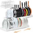 thumbnail image 1 of Organizador de Sartenes y Ollas Expandible, Organizador de Platos Acero Inoxidable 13 Compartimentos Ajustables, Porta Sartenes de Cocina, Separador de Tapas, para Armario de Despensa, Blanco, 1 of 4