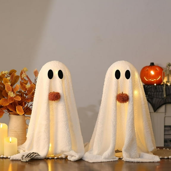 Halloween Decorations Indoor Outdoor, 2 Pack Light Up Spooky Ghost with Pumpkin Halloween Tabletop Decor, Indoor Cute Party Ghosts Decorations for Table/Home/Room/Fireplace/Kitchen/Porch/Yard