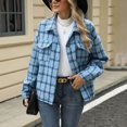 thumbnail image 2 of ZZkhGO Women's Long Sleeve Lapel Hoodless Jacket Plaid Button Cardigan Coat Top with Pocket Fall Casual Thickened Turndown Woollen Coat, 2 of 7