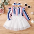 thumbnail image 6 of IROINNID Deals Girls Long Sleeve Dress Toddler Girl Clothes Autumn Lace Striped Dress With Headwear Two-piece,White, 6 of 9