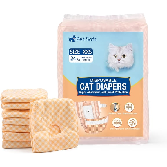 Disposable Cat Diapers - Female Dog Diapers for Cats & Dogs in Heat Period or Urine Incontinence, Doggie Diapers Ultra Absorbent Leak-Proof Puppy Diapers 24pcs (Orange, XXS)