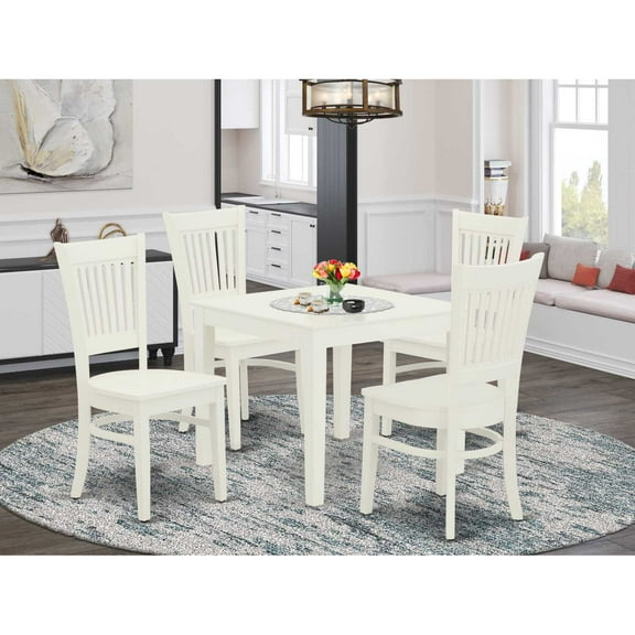 East West Furniture Oxford 5-piece Wood Dining Room Set in Linen White