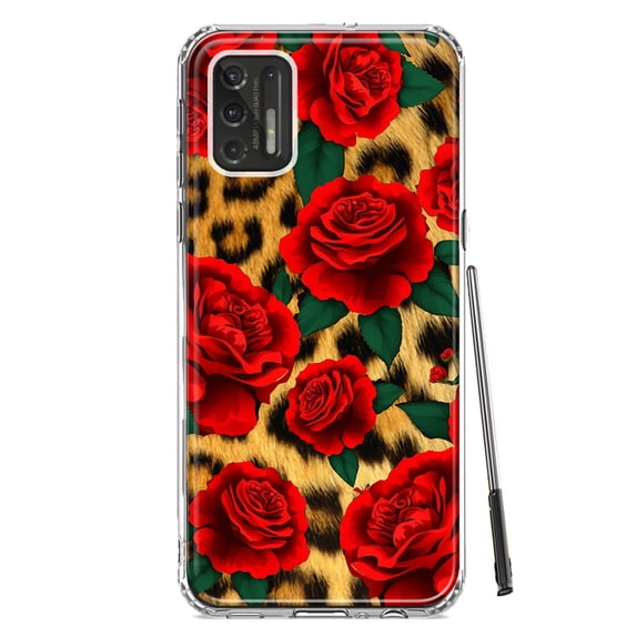 MUNDAZE Motorola Moto G Stylus 2021 Leopard Red Roses Double Layer Phone Case Cover