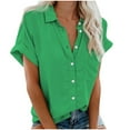 thumbnail image 3 of Blouses for Women Dressy Casual Short Sleeve Casual Popular Fashion Pocket Button Refreshing Breathable Resistant Daily Green T-Shirts Sizes S, 3 of 3
