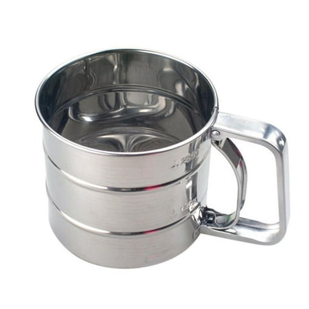 

Stainless Steel Shaker Sieve Cup Mesh Measuring Crank Flour with Scale Sifter for Flour Icing Sugar