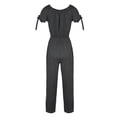thumbnail image 6 of Womens Casual Off Shoulder Jumpsuits Short Sleeve Tie Waisted Straight Leg Long Pants Outfits Onesie Rompers Playsuits, 6 of 7