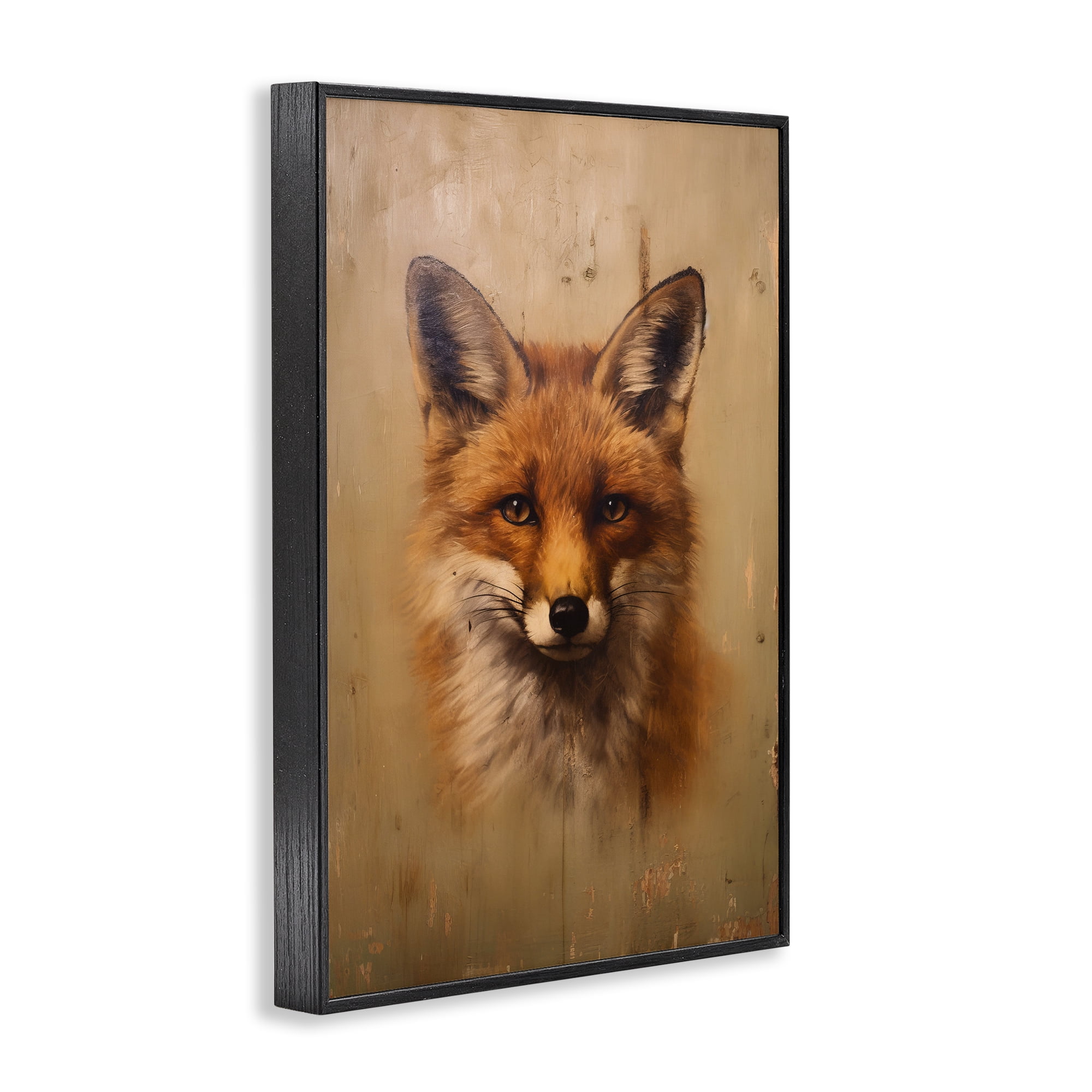 Stupell Industries Woodland Fox Face Animals & Insects Painting Black Framed Art Print Wall Art, 20 x 30