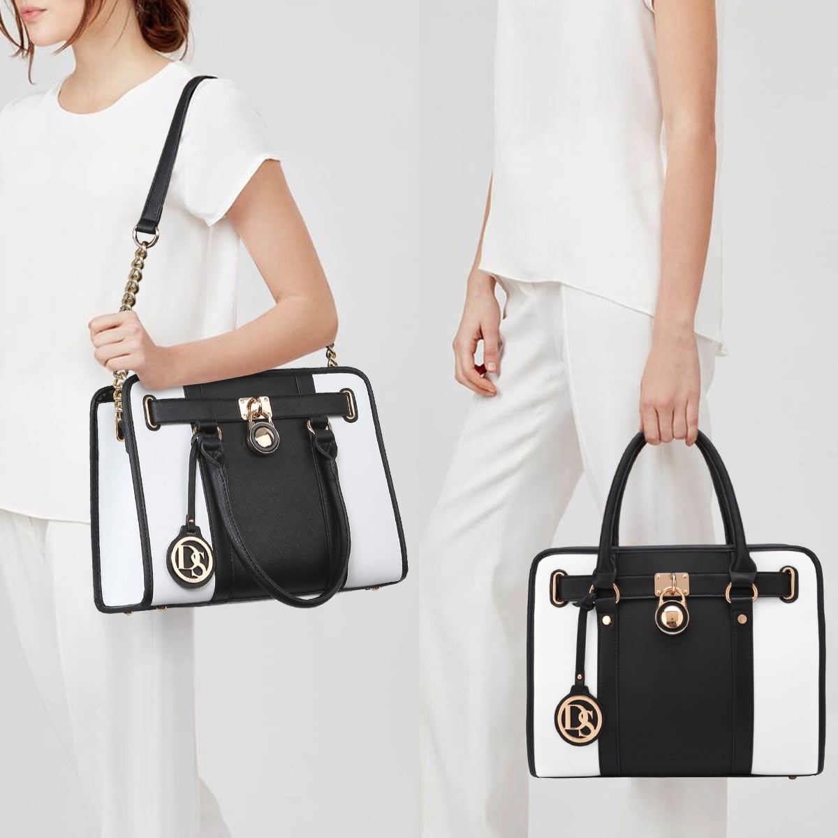 Dasein Women Handbags Purses Two Tone Satchel Bags Top Handle Shoulder Bags Work Tote with Matching Wallet