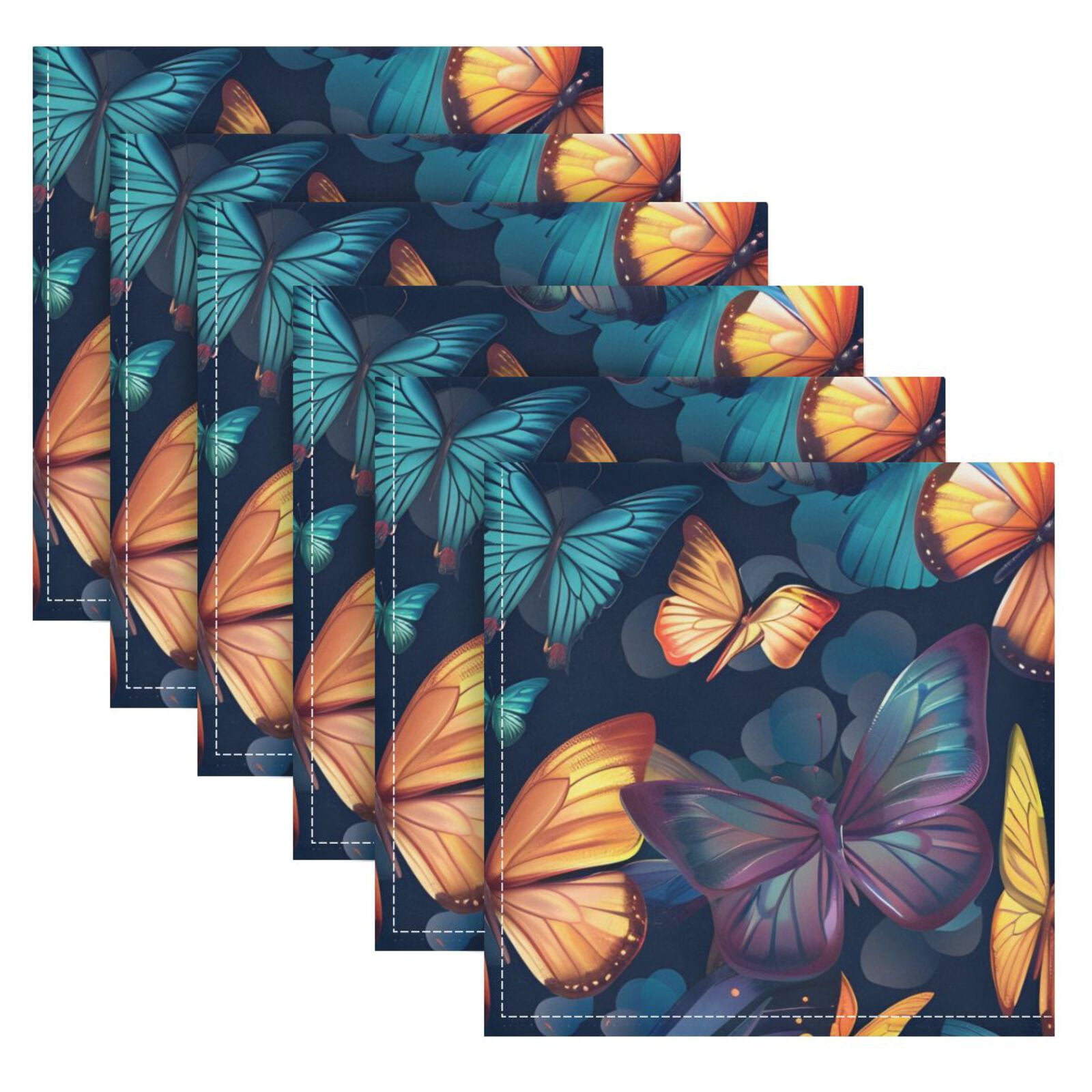 JSTEL Butterflies Colorful Cloth Napkins Set of 6, 20x20 Inch Washable and Reusable Napkin for Decoupage Dinner Party Everyday Use