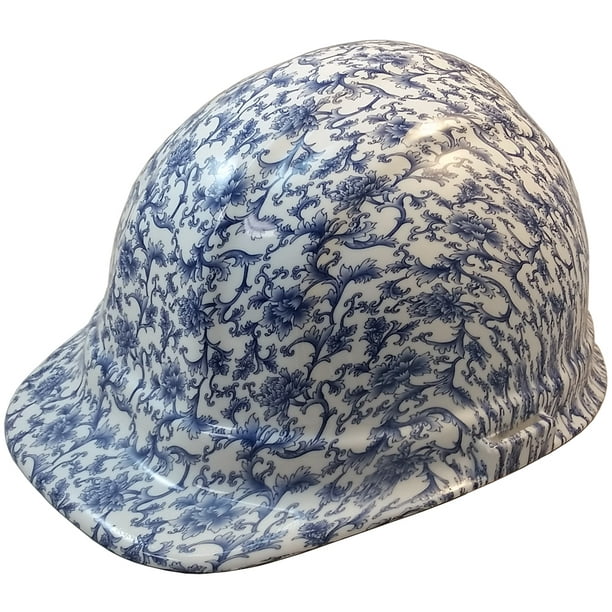 Blue Floral Hydro Dipped Hard Hats Cap Style Design