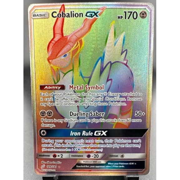 Collectible Pokemon Trading Card 2019 Team Up Cobalion GX Secret Rare Rainbow FA HR 189/181 English