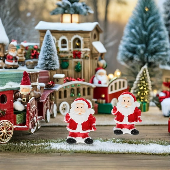 HEANUJJ 12-Piece Indoor Christmas Figurines Set Santa Claus Miniatures Red Resin Holiday Decorations for Kids