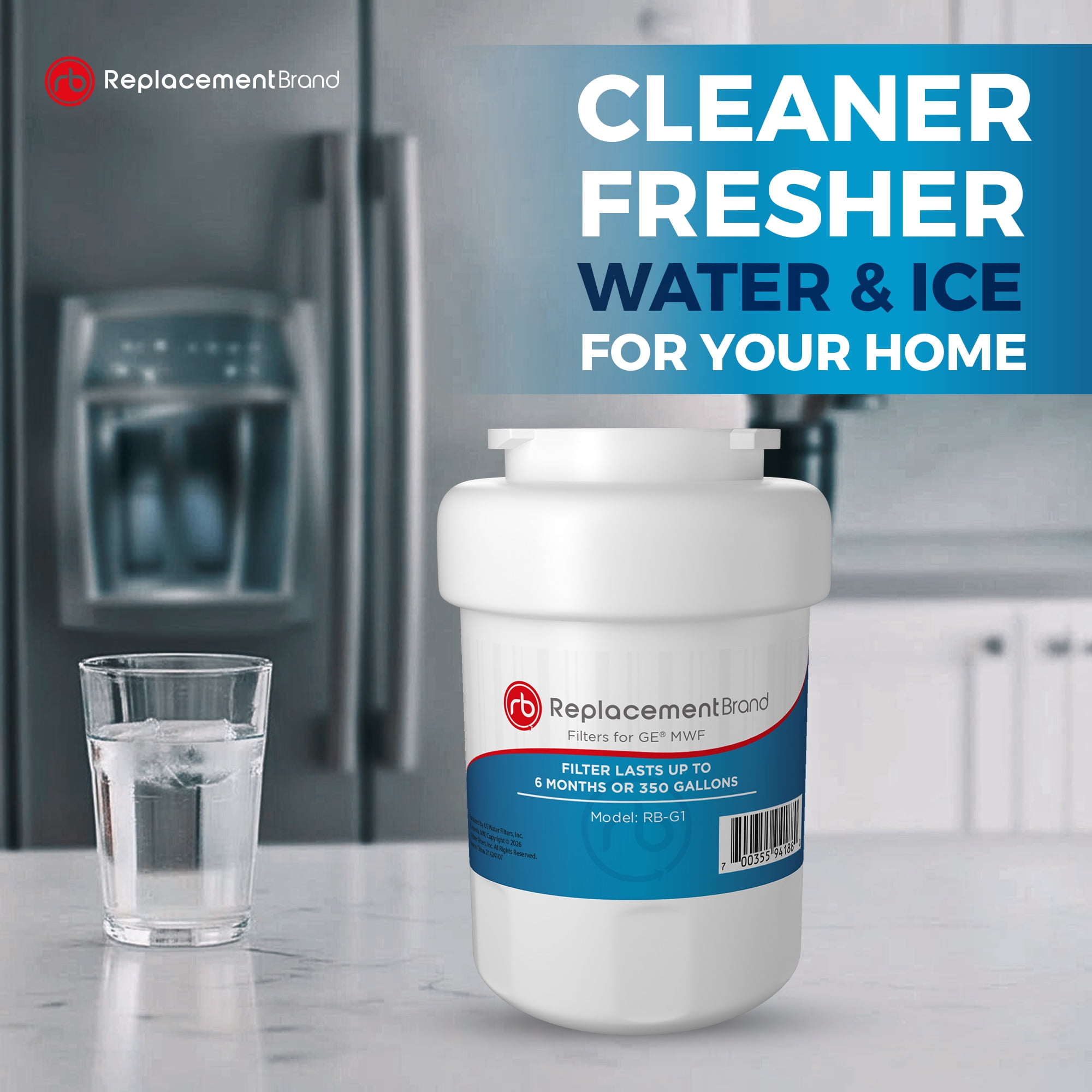 ReplacementBrand MWF Comparable Replacement for GE MWF SmartWater Refrigerator Water Filter 3 Pack
