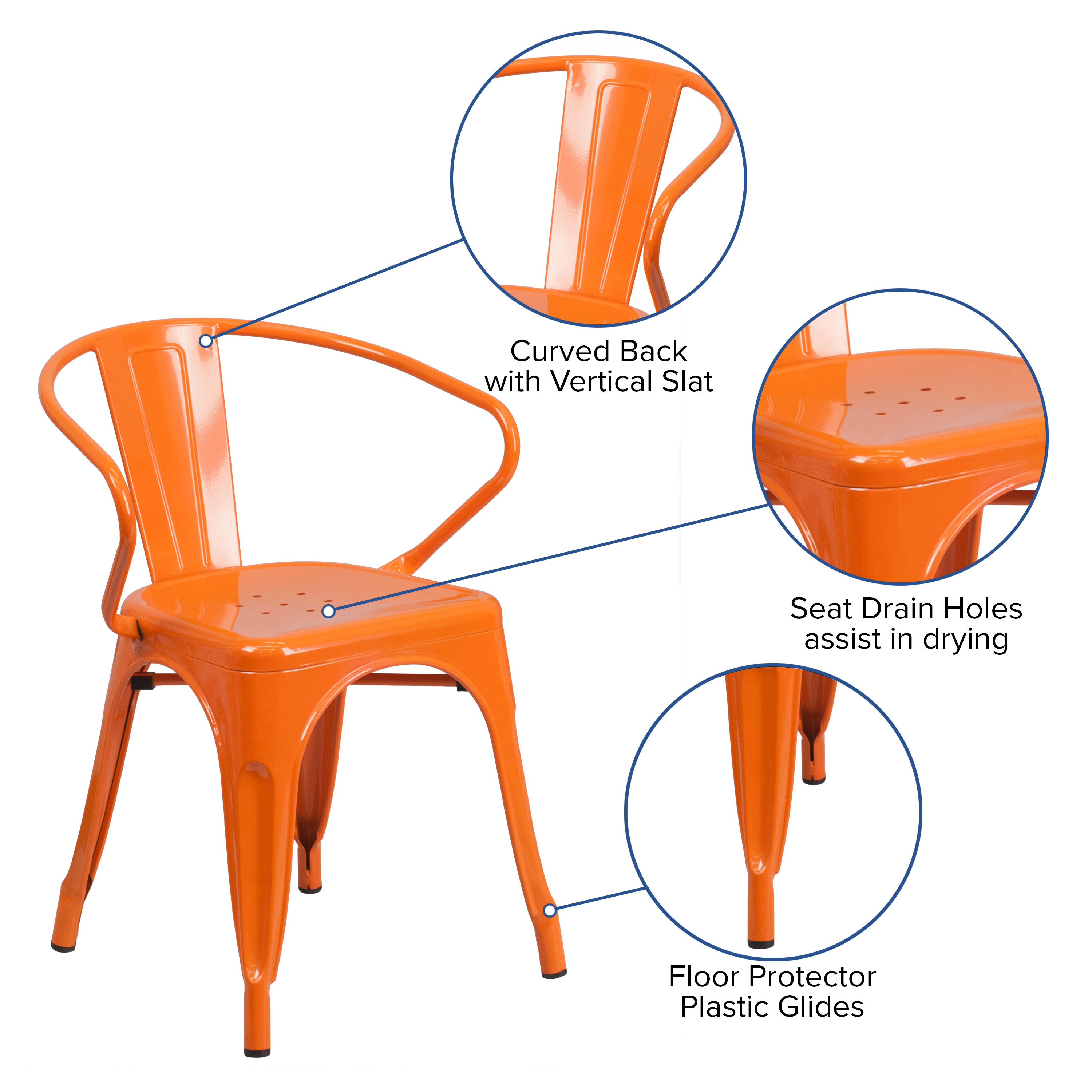 Flash Furniture Commercial Grade Orange Metal Indoor-Outdoor Chair with Arms - image 5 of 12