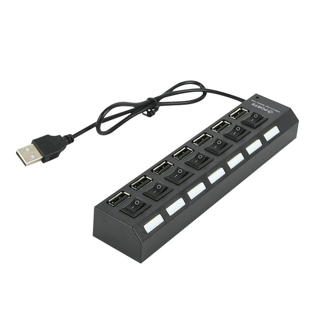 Usb 2.0 Hub 7 Port Usb Hub Splitter with Individual On/Off Switches Usb Port Expander for Pc and Laptop