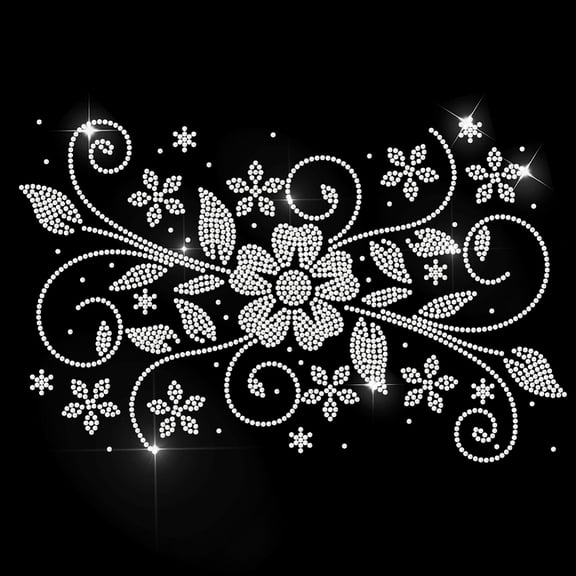 Flower Leaves Rhinestone Iron on Decal Curved Vines Hotfix Transfer Sticker Tassel Heat Transfer Patch Shining Clothing Repair Applique