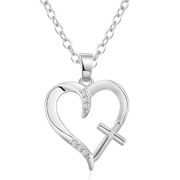 GOSFRY Heart Cross Necklaces For Women 14K Real Gold Silver Plated Dainty Charm Love Heart Cross Pendant Necklace For Women