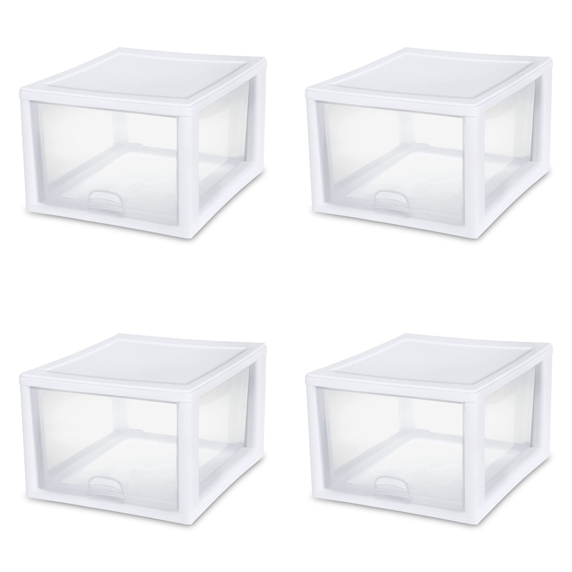 Sterilite 27 Qt Stacking and Modular Plastic Storage Drawers, White Frame, 4 Pack