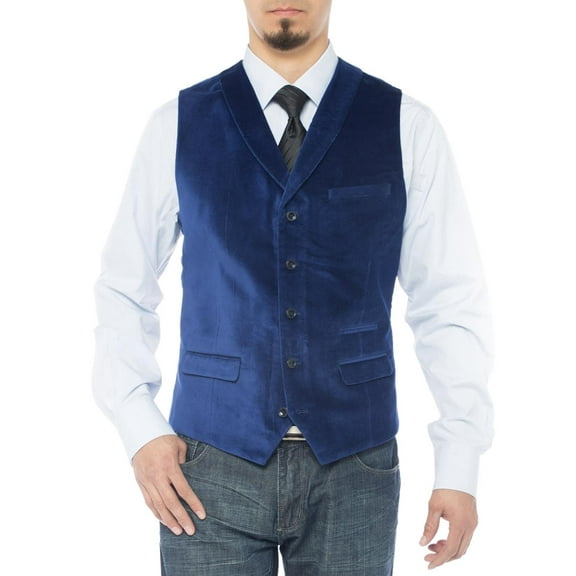 LN LUCIANO NATAZZI Men's Shawl Lapel Velvet Waistcoat Modern Fit Dress Suit Vest Royal Blue